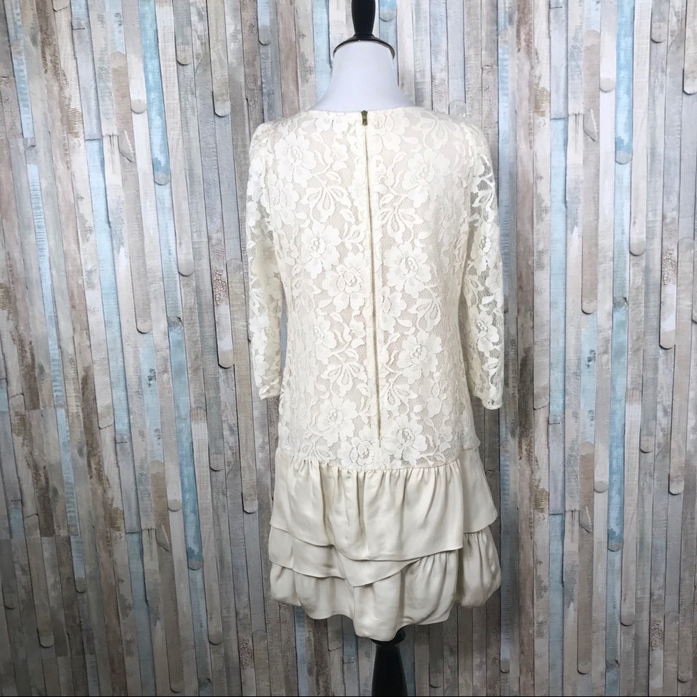 Sandro 2 M Ivory‎ Lace Drop Waist Ruffle Dress - Picture 7 of 8